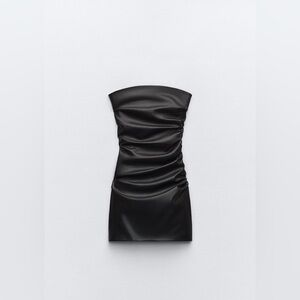 Zara Black draped leather Strapless Mini Dress XS